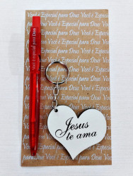 Alt 213 Kit Caneta e Chaveiro - Jesus Te ama  - Estrela da Manh 